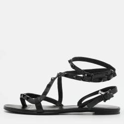 مملوكة مسبقًا حذاء فلات فالتنينو روكستد جلد كاحل أسود مقاس 37