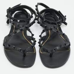 مملوكة مسبقًا حذاء فلات فالتنينو روكستد جلد كاحل أسود مقاس 37