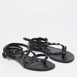 مملوكة مسبقًا حذاء فلات فالتنينو روكستد جلد كاحل أسود مقاس 37