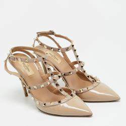 Pre Owned Valentino Rockstud Size 41 Beige Leather and Patent Leather Pumps