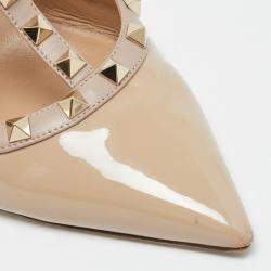 Pre Owned Valentino Rockstud Size 41 Beige Leather and Patent Leather Pumps