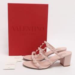 Pre Owned Valentino Rockstud Size 39 Pink Leather Slide Sandals