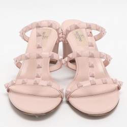 Pre Owned Valentino Rockstud Size 39 Pink Leather Slide Sandals