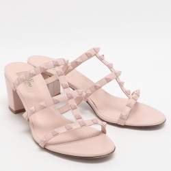Pre Owned Valentino Rockstud Size 39 Pink Leather Slide Sandals