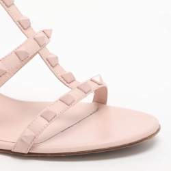 Pre Owned Valentino Rockstud Size 39 Pink Leather Slide Sandals