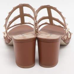 Pre Owned صندل فالنتينو روكستد جلد بيج مفتوح من الخلف مقاس 37