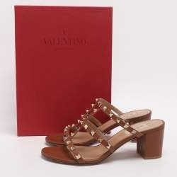 Pre Owned صندل فالنتينو روكستد جلد بيج مفتوح من الخلف مقاس 37