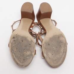 Pre Owned صندل فالنتينو روكستد جلد بيج مفتوح من الخلف مقاس 37