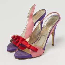 Pre Owned Valentino Size 39 Tricolor Satin Bow Platform Slingback Sandals