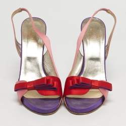 Pre Owned Valentino Size 39 Tricolor Satin Bow Platform Slingback Sandals