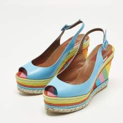 Pre Owned Valentino Size 41 Multicolor Leather Slingback Wedge Sandals