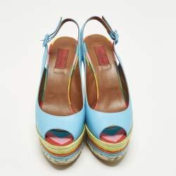 Pre Owned Valentino Size 41 Multicolor Leather Slingback Wedge Sandals