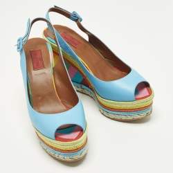 Pre Owned Valentino Size 41 Multicolor Leather Slingback Wedge Sandals
