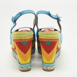 Pre Owned Valentino Size 41 Multicolor Leather Slingback Wedge Sandals