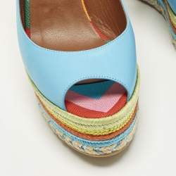 Pre Owned Valentino Size 41 Multicolor Leather Slingback Wedge Sandals