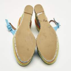 Pre Owned Valentino Size 41 Multicolor Leather Slingback Wedge Sandals