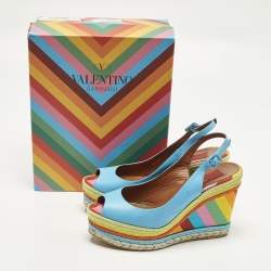 Pre Owned Valentino Size 41 Multicolor Leather Slingback Wedge Sandals