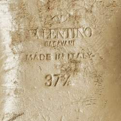 Pre Owned Valentino Rockstud Size 37.5 Cream Leather and Patent Leather Ballet Flats