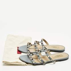 Pre Owned Valentino Rockstud Size 36 Light Blue Leather Flat Slide