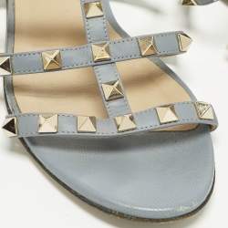 Pre Owned Valentino Rockstud Size 36 Light Blue Leather Flat Slide