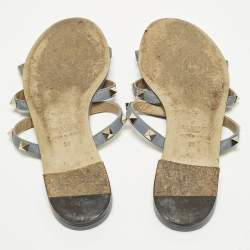 Pre Owned Valentino Rockstud Size 36 Light Blue Leather Flat Slide