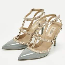 مملوكة مسبقًا Valentino Rockstud Size 36 Beige/Light Blue Leather and Patent Leather Pumps