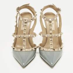 مملوك ة مسبقًا Valentino Rockstud Size 36 Beige/Light Blue Leather and Patent Leather Pumps