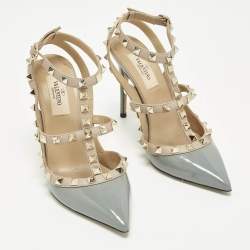 مملوكة مسبقًا Valentino Rockstud Size 36 Beige/Light Blue Leather and Patent Leather Pumps