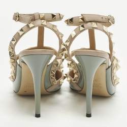 مملوكة مسبقًا Valentino Rockstud Size 36 Beige/Light Blue Leather and Patent Leather Pumps