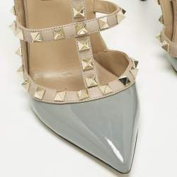 مملوكة مسبقًا Valentino Rockstud Size 36 Beige/Light Blue Leather and Patent Leather Pumps
