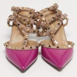 مملوكة مسبقًا حذاء كعب عالي فالنتينو جلد وردي فاتح مرصع بإبزيم عند الكاحل مقاس 38.5