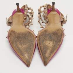 مملوكة مسبقًا حذاء كعب عالي فالنتينو جلد وردي فاتح مرصع بإبزيم عند الكاحل مقاس 38.5