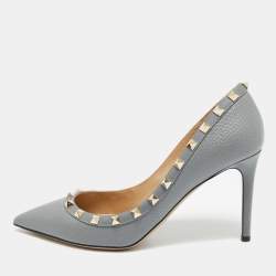 Pre Owned Valentino Rockstud Size 39 Grey Leather Pumps