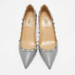 Pre Owned Valentino Rockstud Size 39 Grey Leather Pumps