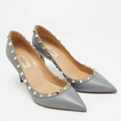 Pre Owned Valentino Rockstud Size 39 Grey Leather Pumps