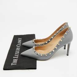 Pre Owned Valentino Rockstud Size 39 Grey Leather Pumps