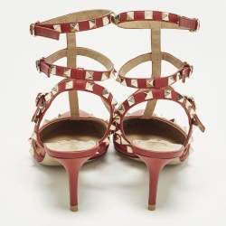 مملوكة مسبقًا حذاء كعب عالي فالنتينو سير كاحل روكستد جلد أحمر/بيج مقاس 37.5