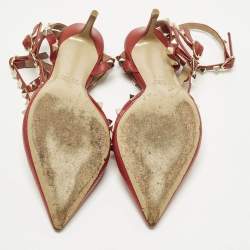 مملوكة مسبقًا حذاء كعب عالي فالنتينو سير كاحل روكستد جلد أحمر/بيج مقاس 37.5