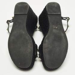 مملوكة مسبقًا Valentino Rockstud Torchon Black Leather Platform Wedge Sandals 39