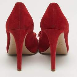 مملوكة مسبقًا حذاء كعب عالي فالنتينو مقدمة مفتوحة زهور مقاس 39 شامواه أحمر