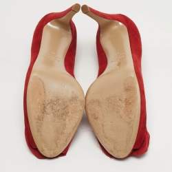 مملوكة مسبقًا حذاء كعب عالي فالنتينو مقدمة مفتوحة زهور مقاس 39 شامواه أحمر