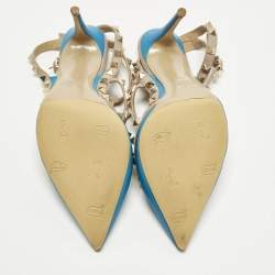 مملوكة مسبقًا حذاء كعب عالي فالنتينو جلد براءات اختراع أصفر / بيج برباط للكاحل مرصع روكستد مقاس 37