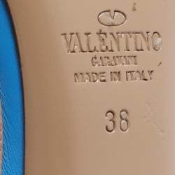 Pre Owned Valentino Rockstud Size 38 Blue/Nude Leather Ankle Strap Pumps