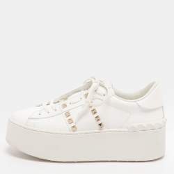 Pre Owned Valentino Rockstud Untitled Size 39 White Leather Low Top Sneakers
