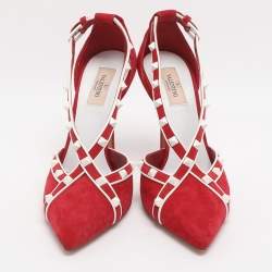 مملوكة مسبقًا حذاء كعب عالي فالنتينو ج لد بيج / أسود سيور متقاطعة مرصعة روكستد مقاس 40.5