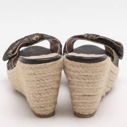 مملوكة مسبقًا Valentino Bow Size 36.5 Black Lace Espadrille Wedge Sandals