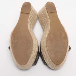 مملوكة مسبقًا Valentino Bow Size 36.5 Black Lace Espadrille Wedge Sandals