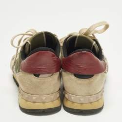 مملوكة مسبقًا حذاء رياضي فالنتينو روك رنر جلد وسويدي متعدد الألوان كامو منخفض العنق مقاس 39