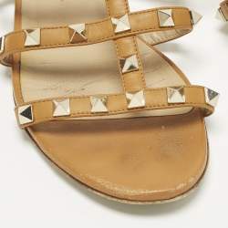 Pre Owned Valentino Rockstud Size 35 Brown Leather Flat Slide