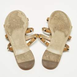 Pre Owned Valentino Rockstud Size 35 Brown Leather Flat Slide